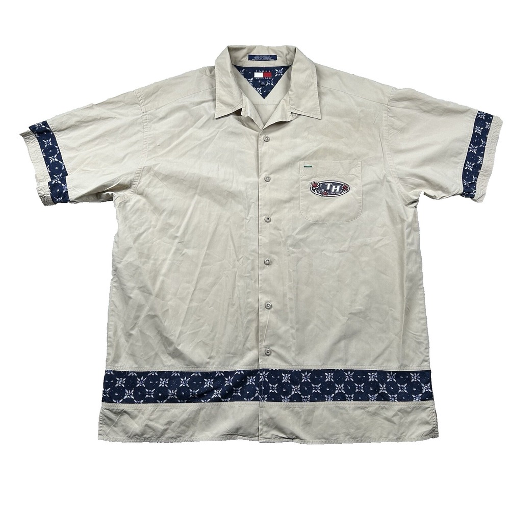 Vintage Tommy Hilfiger Shirt Mens XL Embroider 90s Hawaiian Aloha Loop Collar